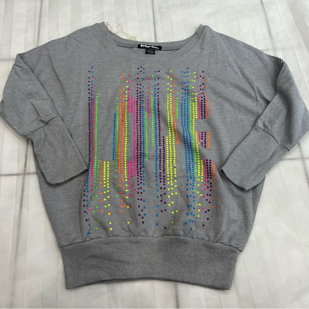Nwts Planet Gold Women’s Colorful Gray Sweater Size S